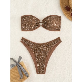 Biкиni hai mảnh bandeau nàng tiên cá, vải sáng màu