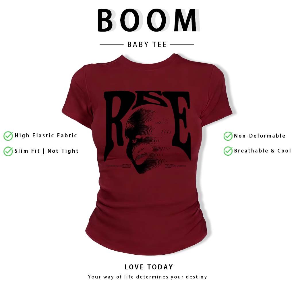 BOOM Áo Baby Tee Nữ Cotton Ôm Body-Áo Thun Ngắn Tay Y2K In Hình PhongCách Mùa Hè, Cổ Tròn Hàng Đầucách hàn quốc phongQ35