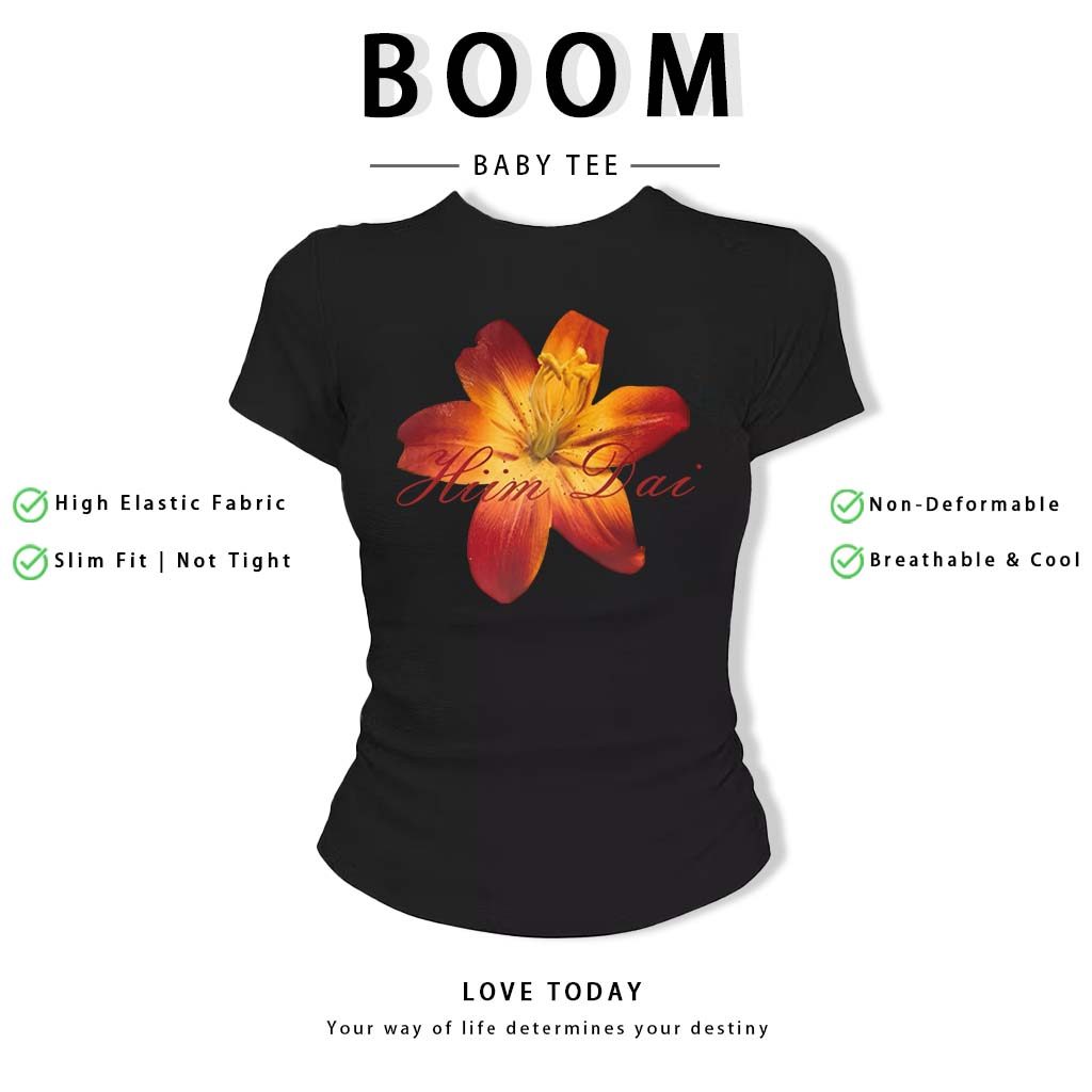 BOOM Áo Baby Tee Nữ Cotton Ôm Body-Áo Thun Ngắn Tay Y2K In Hình PhongCách Mùa Hè, Cổ Tròn Hàng Đầucách hàn quốc phongQ37
