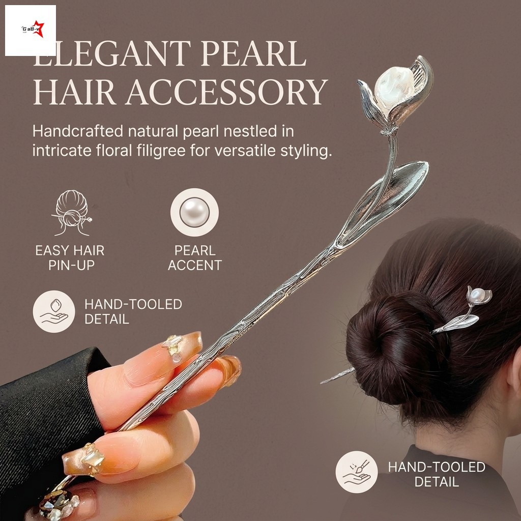 Kẹp tóc Magnolia kim loại cổ điển cho nữ, phù hợp đám cưới và hàng ngày, phong cách truyền thống