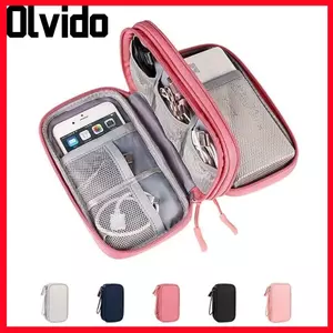 Túi lưu trữ kỹ thuật số OLVIDO, Túi lưu trữ cáp dữ liệu du lịch hai lớp, Túi đựng cáp du lịch màu trơn chống nước tai nghe