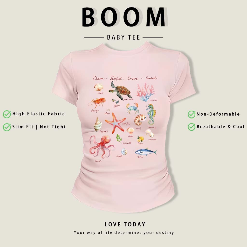 BOOM Áo Baby Tee Nữ Cotton Ôm Body-Áo Thun Ngắn Tay Y2K In Hình PhongCách Mùa Hè, Cổ Tròn Hàng Đầucách hàn quốc phongW71