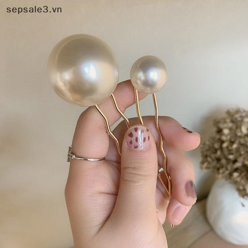 Bộ 2 Kẹp Tóc Hình Chữ U Xoắn Ngọc Trai Giả Cho Nữ Và Bé Gái