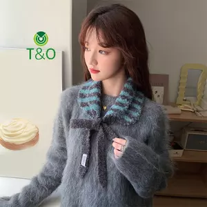Khăn quàng cổ và mũ len phong cách Hàn Quốc, họa tiết sọc, đa năng và đáng yêu