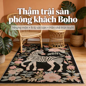 Thảm trải sàn phòng khách Boho nhung mịn họa tiết hổ & ngựa vằn – ít bám bẩn, hạn chế trơn trượt, trang trí sofa & bàn trà phong cách Ba Tư cổ điển