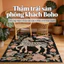 Thảm trải sàn phòng khách Boho nhung mịn họa tiết hổ & ngựa vằn – ít bám bẩn, hạn chế trơn trượt, trang trí sofa & bàn trà phong cách Ba Tư cổ điển