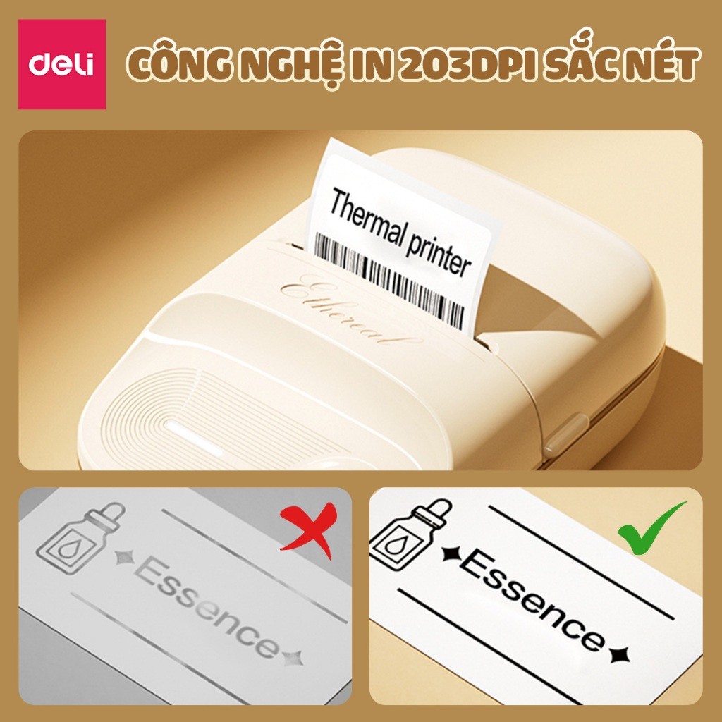 Máy In Nhãn Mini DELI ES441 Máy In Nhiệt Cầm Tay, Kết Nối Bluetooth, Tem Nhãn QRCode, Mã Vạch, Sticker