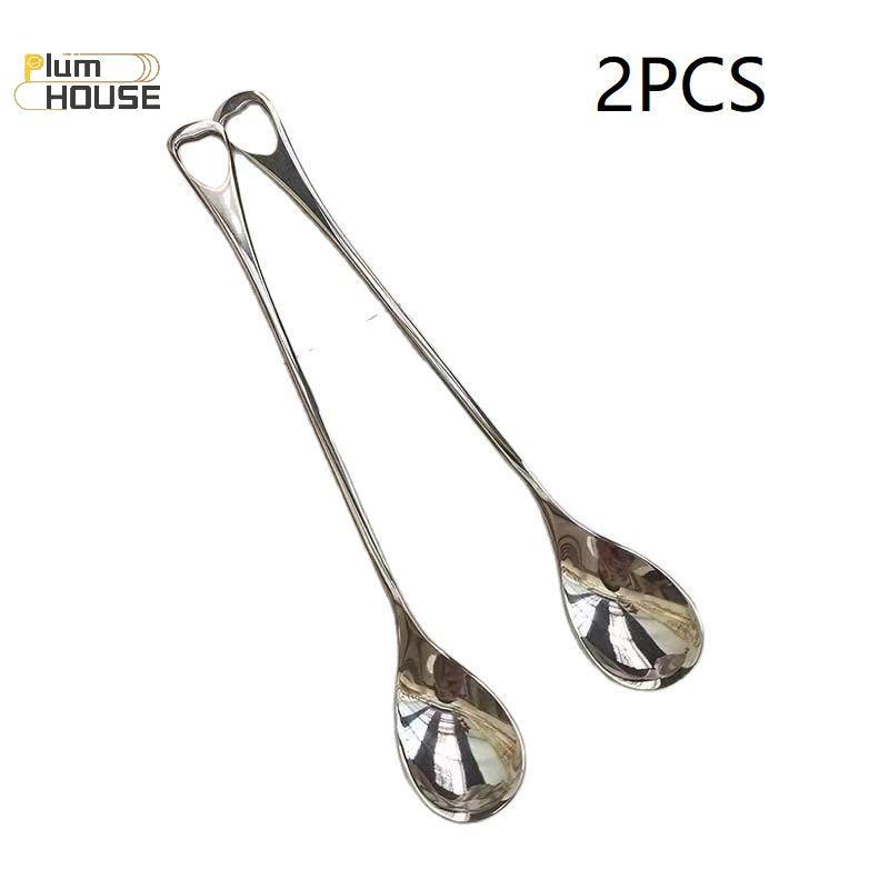 PlumHOUSE 2 Chiếc Thìa Cà Phê Bằng Thép Không Gỉ Tay Cầm Dài Kem Món Tráng Miệng Thìa Trà Cho Dã Ngoại Drinkware Bộ Đồ Ăn Nhà Bếp Cung Cấp VN