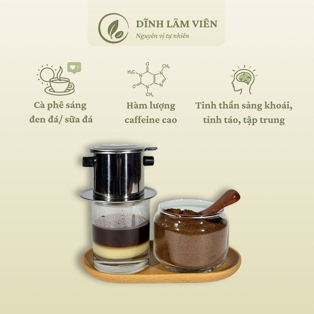Combo Cà phê Robusta Gia Lai bột rang củi và rang máy pha phin nguyên chất 500g | Dĩnh Lâm Viên