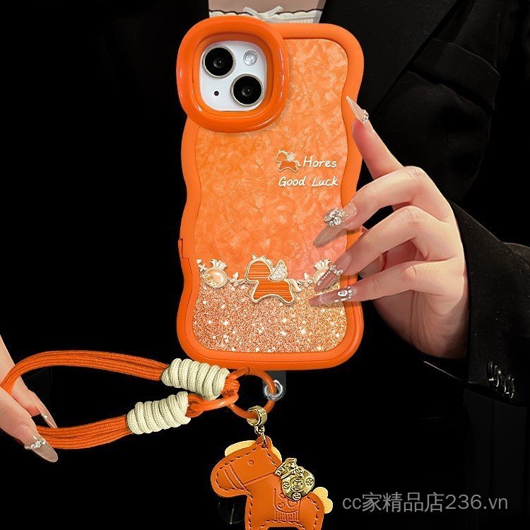 Dây buộc búp bê Pony Thích hợp cho vỏ điện thoại 17promax iphone15 Giá đỡ đôi màu cam 16 Silicone 14
