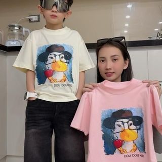 [DOU DOU KID- AP62) Áo Thun Trẻ Em Con Vịt Đeo Kính Size 14-45kg,Chất Vải Hữu Cơ