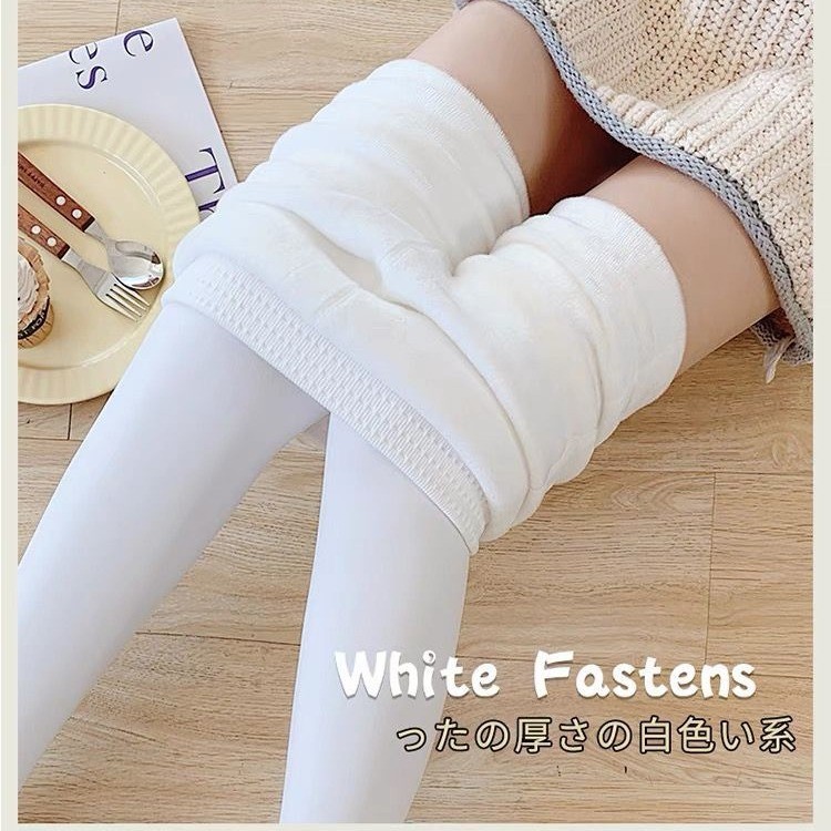 Mùa Thu - Quần Legging Nữ Sữa Trắng Dày Lông Cừu Ấm Áp, In Sọc Dọc Mỏng