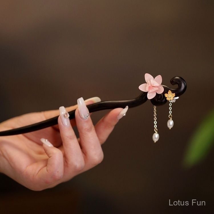 Màu hồng hoa đào tua đàn hương Trâm cài tóc kiểu Trung Quốc cổ điển khí chất tươi mát hoa sen sườn xám phụ kiện hàng ngày Pan đầu tóc trang trí
