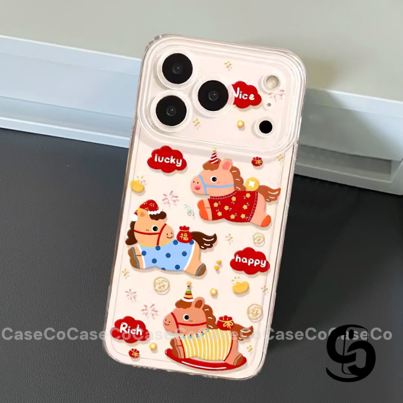 Cho Vivo Y04 Y19s Y91C Y36 Y29 Y20 Y17S Y03 Y22 Y29 Y16 Y91 Y27 Y17 Y28 Y21D Y31 Ốp điện thoại hình ngựa gỗ may mắn