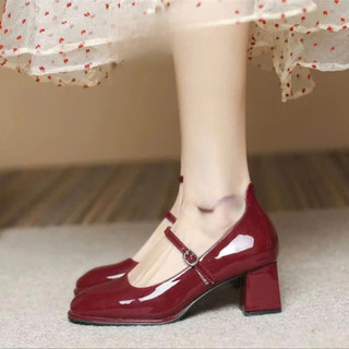 Rosa - Giày Búp Bê Lolita  Đế Vuông Cao Gót 7cm - Thiết Kế Vintage, Da Bóng Sang Trọng - CG-0739
