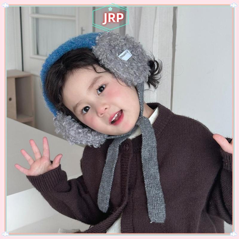 JRP INS Style Trẻ Em Bé Gái Sang Trọng Buộc Tai Thiết Kế Khóa Màu Mùa Đông Ấm Áp Dệt Kim Bịt Tai Dày Ấm Áp Dệt Kim Earmuffs JRP