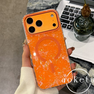 Ốp điện thoại từ tính họa tiết vỏ vàng sang trọng thích hợp cho iPhone 15, 16, 17 Pro Max, ốp lưng chống rơi cao cấp