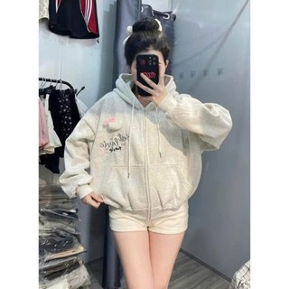 Áo hoodie zip nỉ xám form rộng có mũ unisex thêu chữ C’est La Vie mặc thu đông siêu xinh