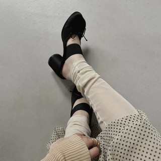 Pháp Satin Nơ Nông Miệng Mary Jane Giày Nữ Xuân Hè Phong Cách Mới Retro Thường Ngày Dày Gót Ba Lê Giày