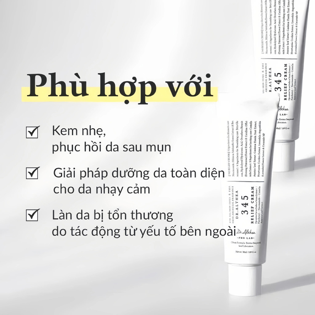[Date 2029] Kem Dưỡng 345 Relief Cream Dr.Althea Cấp Ẩm Sâu, Phục Hồi Dịu Nhẹ Dưỡng Da Thuần Chay 50ml - ThyleeCosmetics