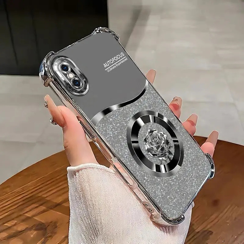 Ốp lưng iPhone XSmax, Phim hoạt hình, Bảo hiểm toàn diện, Chống rơi, Vỏ hoa hồng lấp lánh, Bảo vệ Camera mạ điện, Làm bằng silicon, Vỏ điện thoại