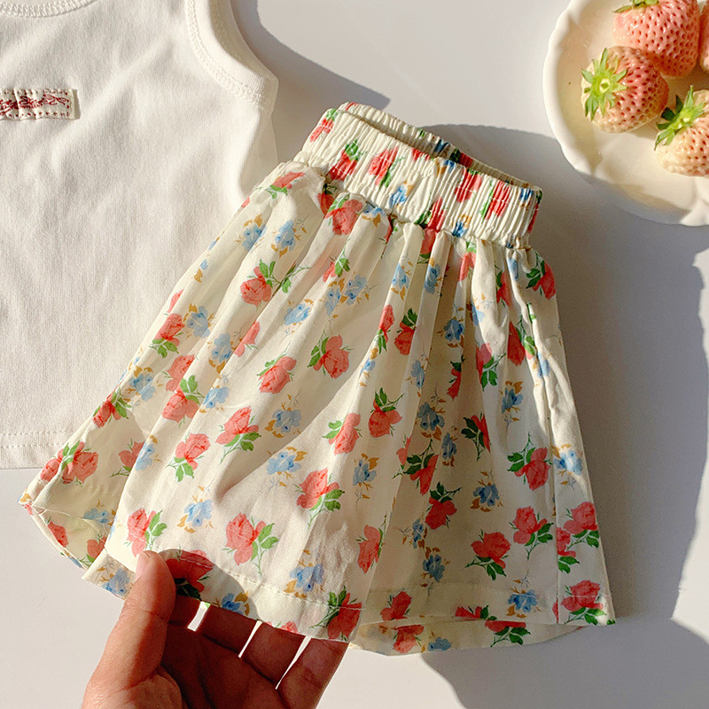 Bé Gái Retro Cotton Quần Short Xuân Hè Phong Cách Mới Váy Họa Tiết Hoa Phiên Bản Hàn Quốc Thời Trang Công Chúa Culottes 90-140 Kích Thước OD6W