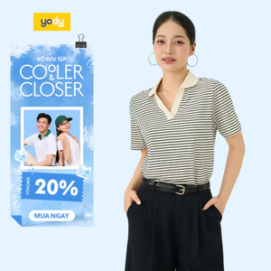 Áo thun polo nữ YODY kẻ dáng suông cổ chữ V thun mềm mại WCPO25A444