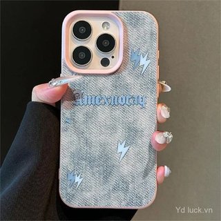 Denim Smudge Phong Cách Văn Học Vỏ Thời Trang Thích Hợp Cho iPhone 15pro 14 16pro 17promax Tính Khí Kết Cấu Da 16plus 15 13 14pro 12 11promax Vỏ Điện Thoại Chống Sốc