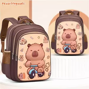 FAVORITEGOODS Ba lô Capybara, Túi đi học Capybara hoạt hình Nylon, Ba lô mẫu giáo nhẹ nhiều túi dung tích lớn