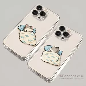 Phim Hoạt Hình Mèo Ngủ Cá Xanh Trong Suốt Ốp Lưng Điện Thoại iPhone 17 16 15 14 13 12 11 Pro Max X XR XS Max 7 8 Plus SE2020