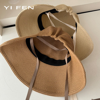 YIFEN Nữ Mùa Hè Bao Quanh Mũ Rơm Dây Đeo Vành Lớn Thoáng Khí Thời Trang Không Khí Có Thể Buộc Đuôi Ngựa Che Mặt Mũ Chống Nắng