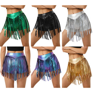Yhong Nữ Quần Nóng Kim Loại Rực Rỡ Với Tua Rua Cao Cấp Viền Booty Quần Short Cheeky Cho Sân Khấu Khiêu Vũ Jazz Câu Lạc Bộ Rock