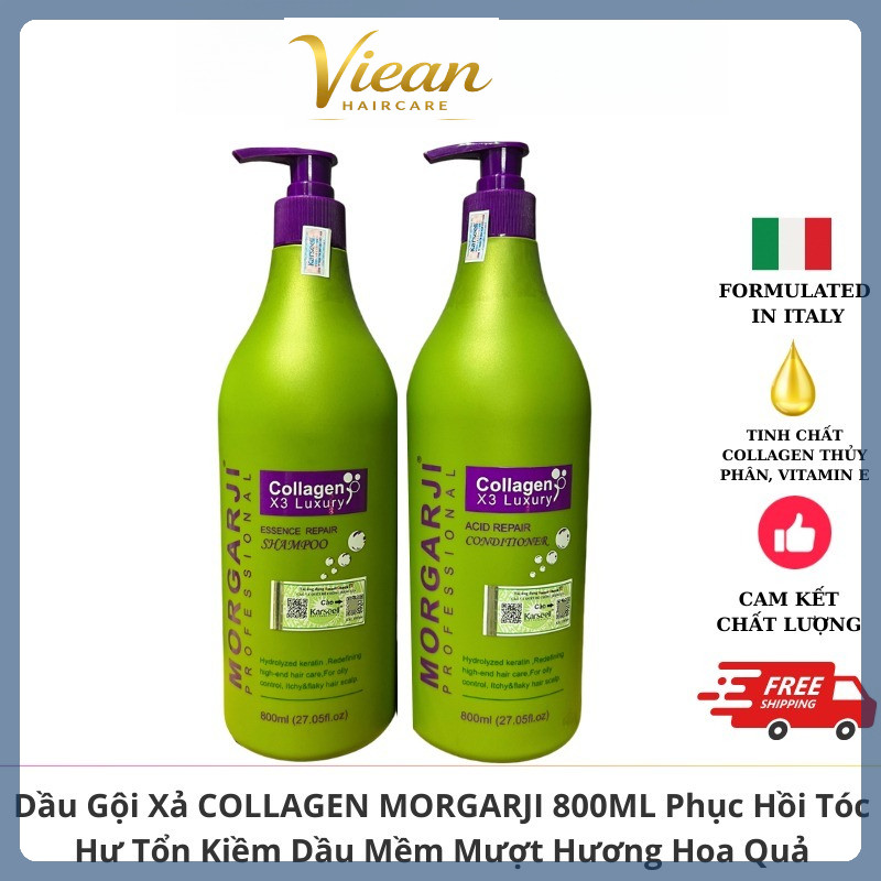 [CHÍNH HÃNG] Cặp Dầu Gội Xả Collagen Morgarji 800ml Kiềm Dầu, Phục Hồi Hư Tổn, Giảm Rụng & Siêu Mượt