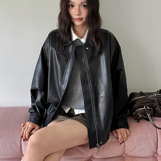 Nova-Áo Khoác Da Mềm Dáng Rộng, Áo Khoác Chất Liệu Dày Dặn Có Lót Trong Retro Cổ Điển