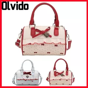 Túi đeo chéo OLVIDO Lolita, Túi xách da PU thiết kế nơ ngọt ngào, họa tiết chấm Kawaii Hình dạng gối bằng da PU Túi đeo vai đơn cho nữ