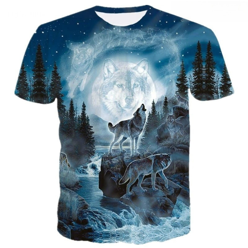 Áo Thun Unisex Thời Trang Với Họa Tiết Hình Sói In 3D, Cổ Tròn Tay Ngắn