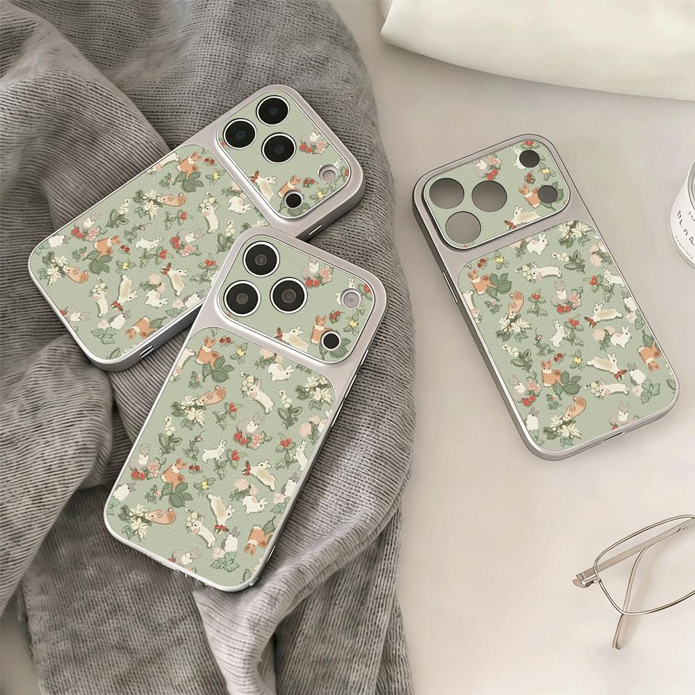 Hoa màu xanh nhạt và thỏ cho trường hợp iPhone 17Air iPhone 15 Corning Case