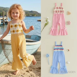 6M-4Y Bé Gái Jumpsuit Áo Liền Quần Không Tay Móc Hoa / Sọc Họa Tiết Suspender Quần