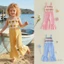 6M-4Y Bé Gái Jumpsuit Áo Liền Quần Không Tay Móc Hoa / Sọc Họa Tiết Suspender Quần