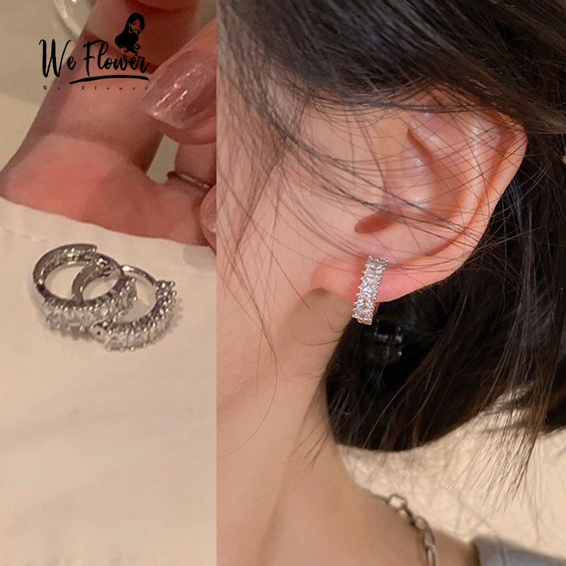 WeFlower Vành tai bạc s925 tinh tế với đá zircon lấp lánh, phù hợpwear mỗi ngày