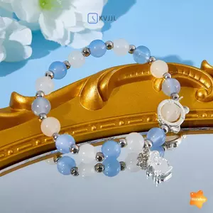 Mặt dây chuyền hình thỏ với đá opal và aqua blue moonstone, pha lê sáng bóng - Quà tặng sang trọng cho bạn gái hoặc cặp đôi