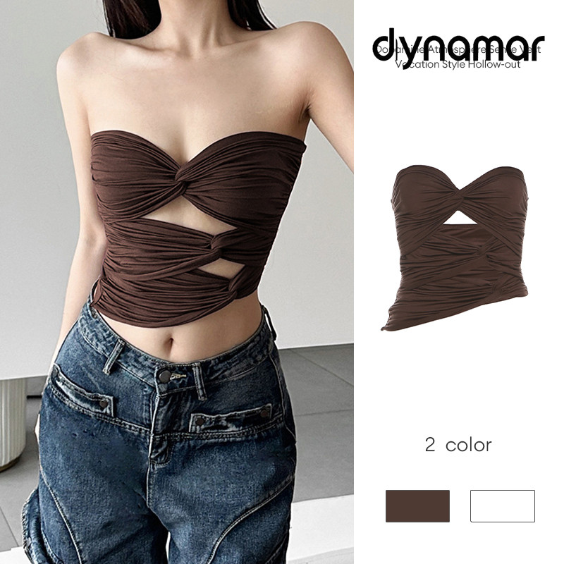 【dynamar】Áo crop-top không tay với đường cắt gợi cảm, áo yếm khoét lỗ