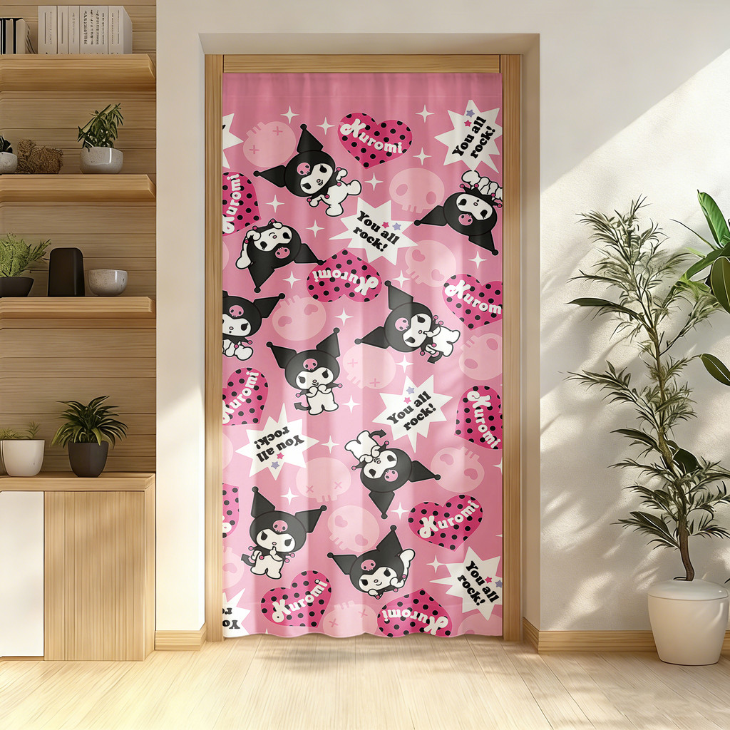 Rèm cửa họa tiết Kuromi dễ thương Rèm cửa vải Polyester có thể giặt được Rèm riêng tư để trang trí phòng tại nhà 1 mảnh