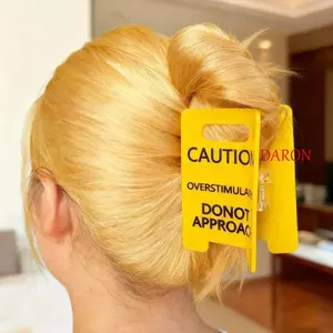 Kẹp tóc dấu hiệu cảnh báo DARON, Kẹp móng vuốt tóc mô phỏng quá mức màu vàng rực rỡ, không tiếp cận S / L Giới hạn thiết lập mới lạ Cảnh báo đuôi ngựa Sức khỏe tâm thần