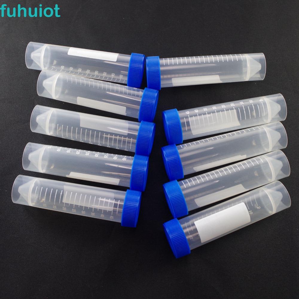 Ống thử nhựa FUHUIOT 10 phụ kiện đáy phẳng có nắp vít, chai phân tích phòng thí nghiệm có vạch chia
