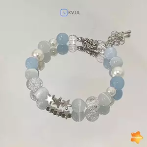Vòng tay đính cườm ngọc trai phong cách Harajuku Pentagram màu xanh Y2k dành cho nữ