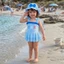 3m-4y Bé Gái Tankini Đồ Bơi Và Mũ Bơi Xù Viền Nơ Sọc In Hình Đồ Bơi Không Tay Cho Bé Tập Đi Bộ Đồ Tắm