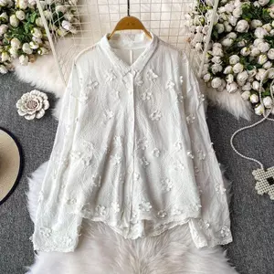 Áo sơ mi nữ thêu hoa ba chiều cao cấp - Seckill thời gian giới hạn