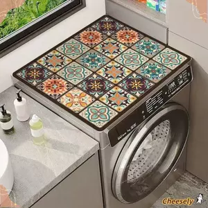 CHEESELY Top Tấm Bảo Vệ Bụi, In Lưới Retro Vỏ Máy Giặt, Tủ Lạnh Lối Vào Cửa Tắm Thảm Chống Trơn Trượt Bảo Quản