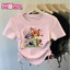 Áo cổ tròn ngắn tay in hình hoạt hình Zootopia dành cho bé gái với thiết kế dây rút có gân